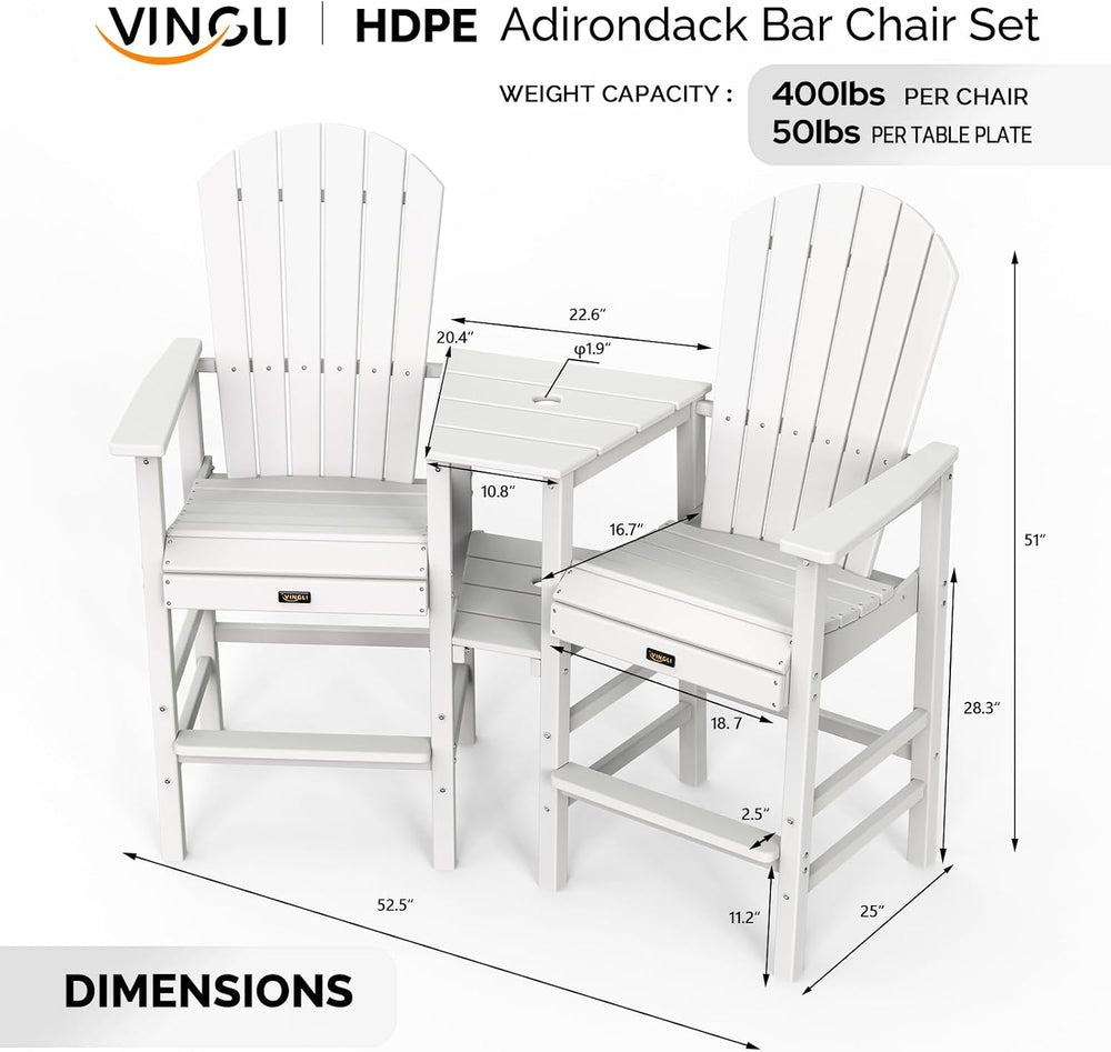 VINGLI Tall Adirondack Chairs Set of 2 with Dual Trays, All-Weather HDPE Outd...