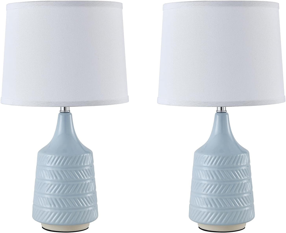 Sky Blue Ceramic Table Lamps Set of 2, 18.5" Modern Bedside Lamps for Ni...
