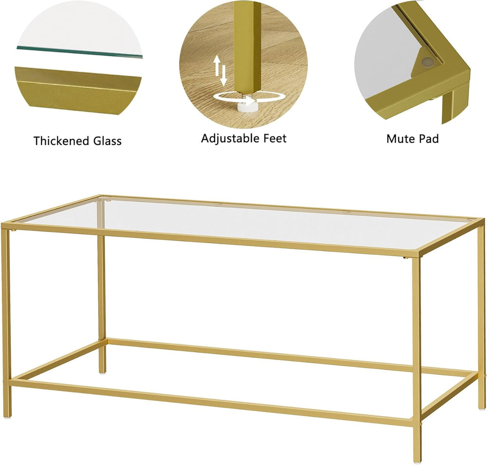 Homleke Glass Coffee Table, Modern Rectangular Coffee Table for Living Room