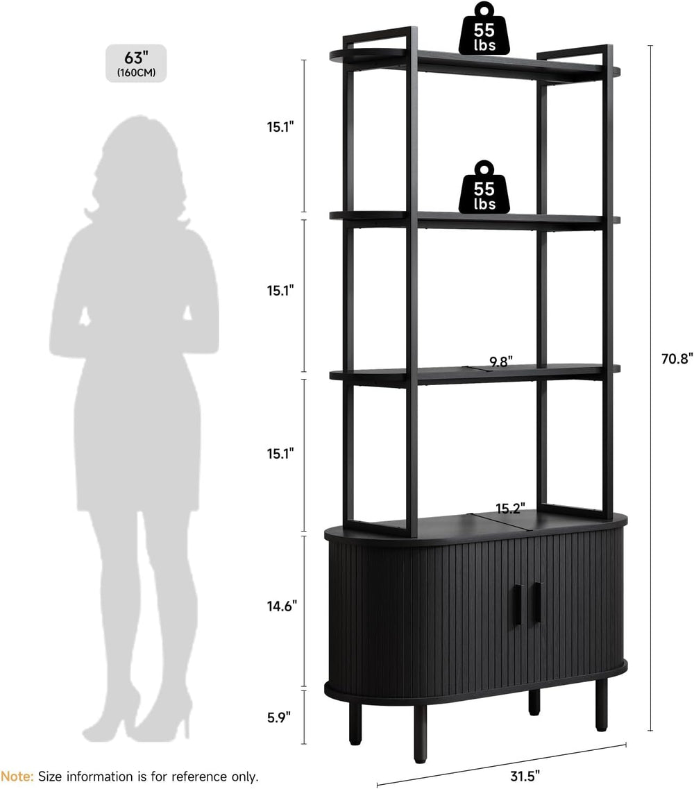 ONBRILL 71" Tall Bookshelf, 4-Tier Book Shelf with Storage Cabinet, Black