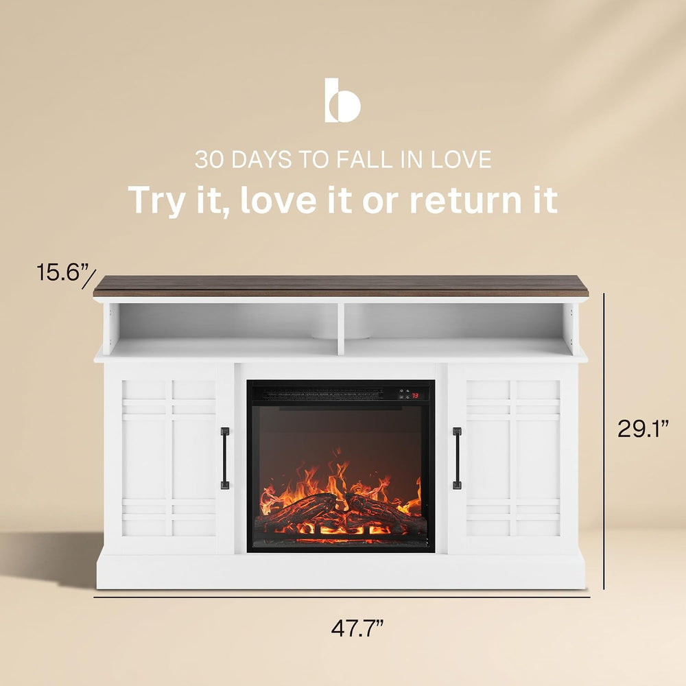 BELLEZE Norrell 48" TV Stand with 18" Electric Fireplace - White