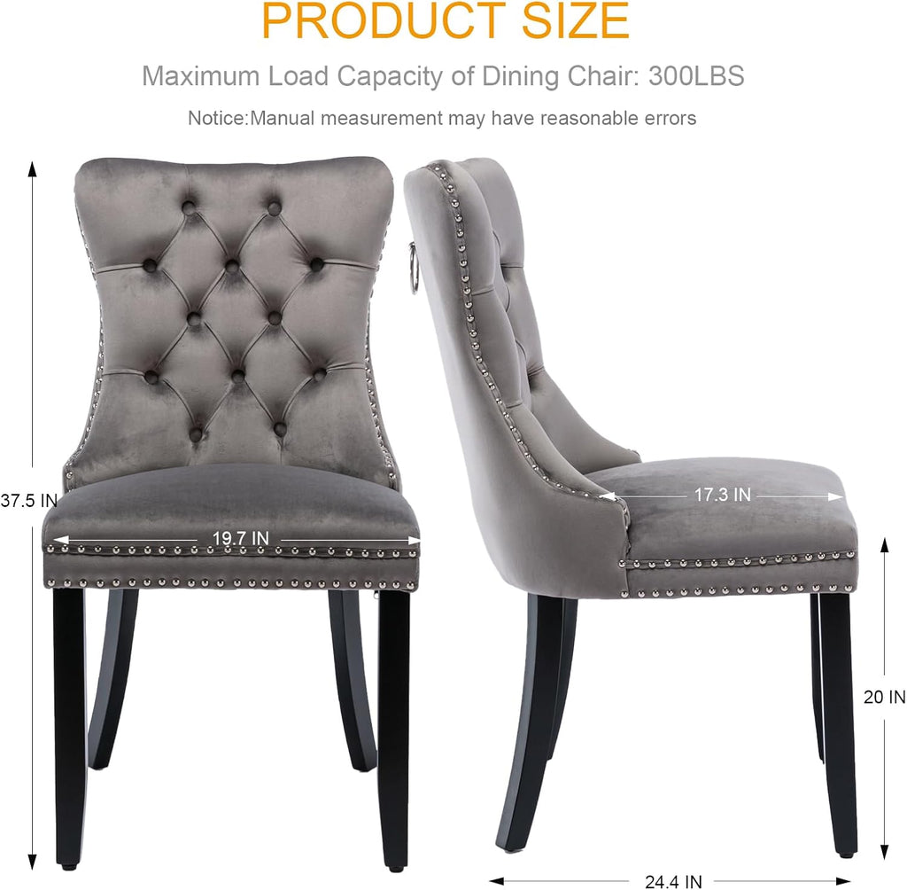 grey velvet dining chairs set of 4, tufted, close-up detail