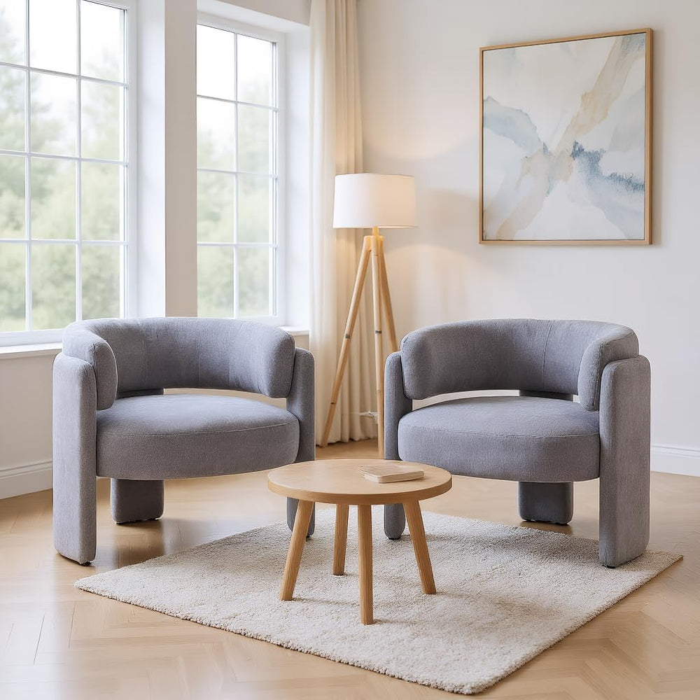 Modern Accent Barrel Chair,Mid Century Single Armchair with Curved Backrest U...