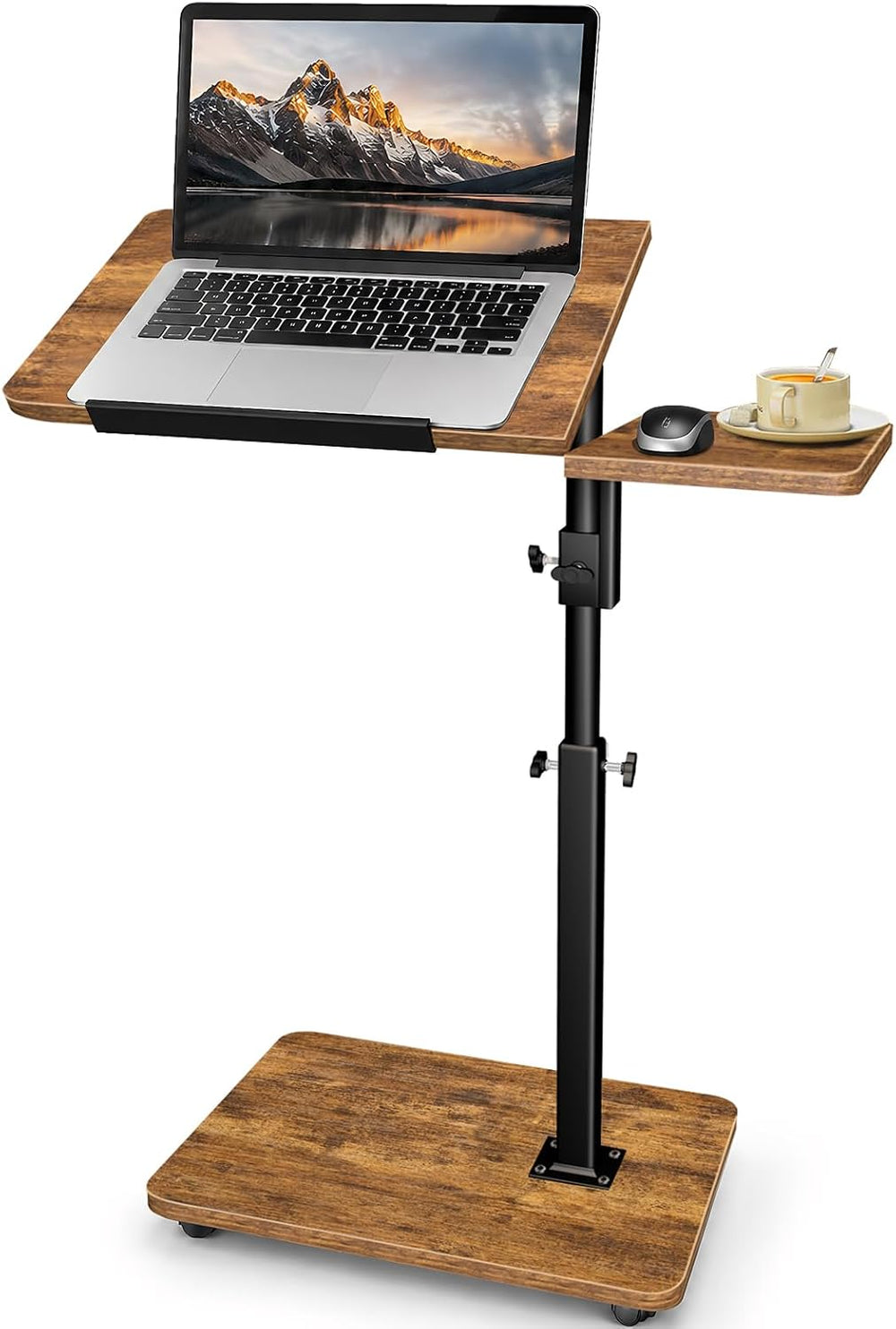 End Table Adjustable Height, 22.8"L Side Table Tv Tray with Wheels, 90° ...
