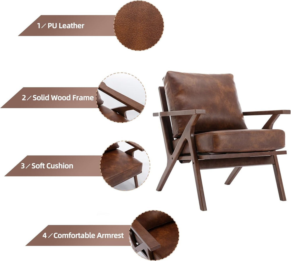 INZOY Mid-Century Modern Accent Chair with Wood Frame, PU Leather Living Room...