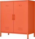 Metal Storage Cabinet with Adjustable Shelves & Magnetic Doorstops, 2-Door Metal Side Cabinet, Storage Cabinets for Living Room Kitchen Office,Orange