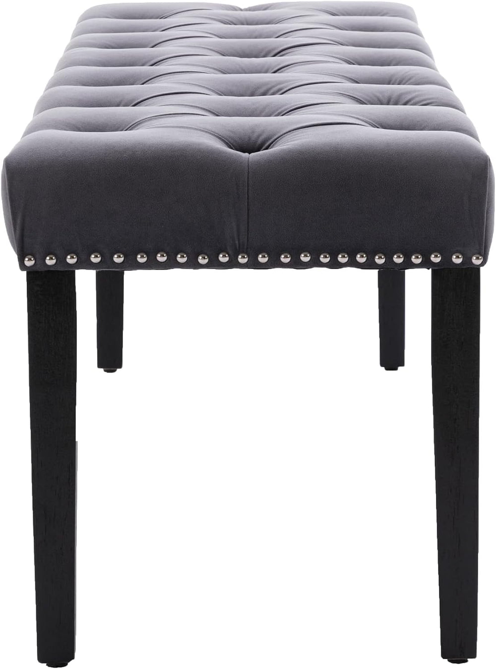 KCC Button-Tufted Ottoman Bench, Velvet Bedroom Benches,Dark Gray