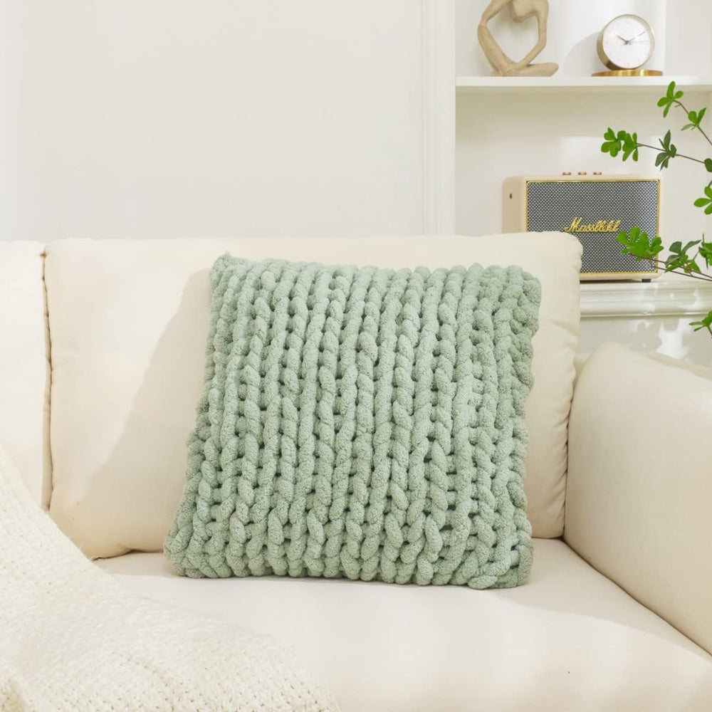 Sage Green Chunky Knit Throw Pillow Covers 18"×18" (1PC)