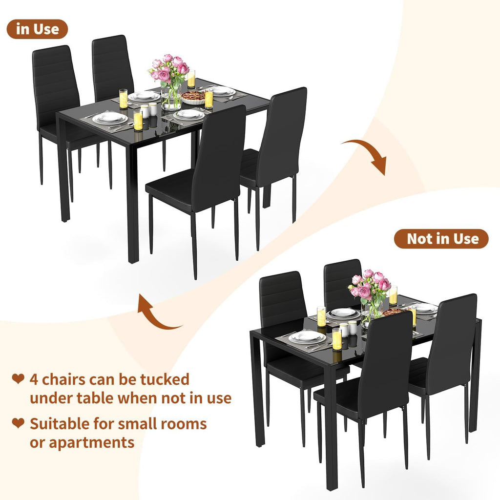 fdw | 5-piece dining table set | black, close-up detail