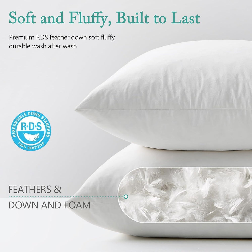 BPC Luxury Feather Down 20x20 Pillow Inserts Set of 2, Soft Fluffy Throw Pill...