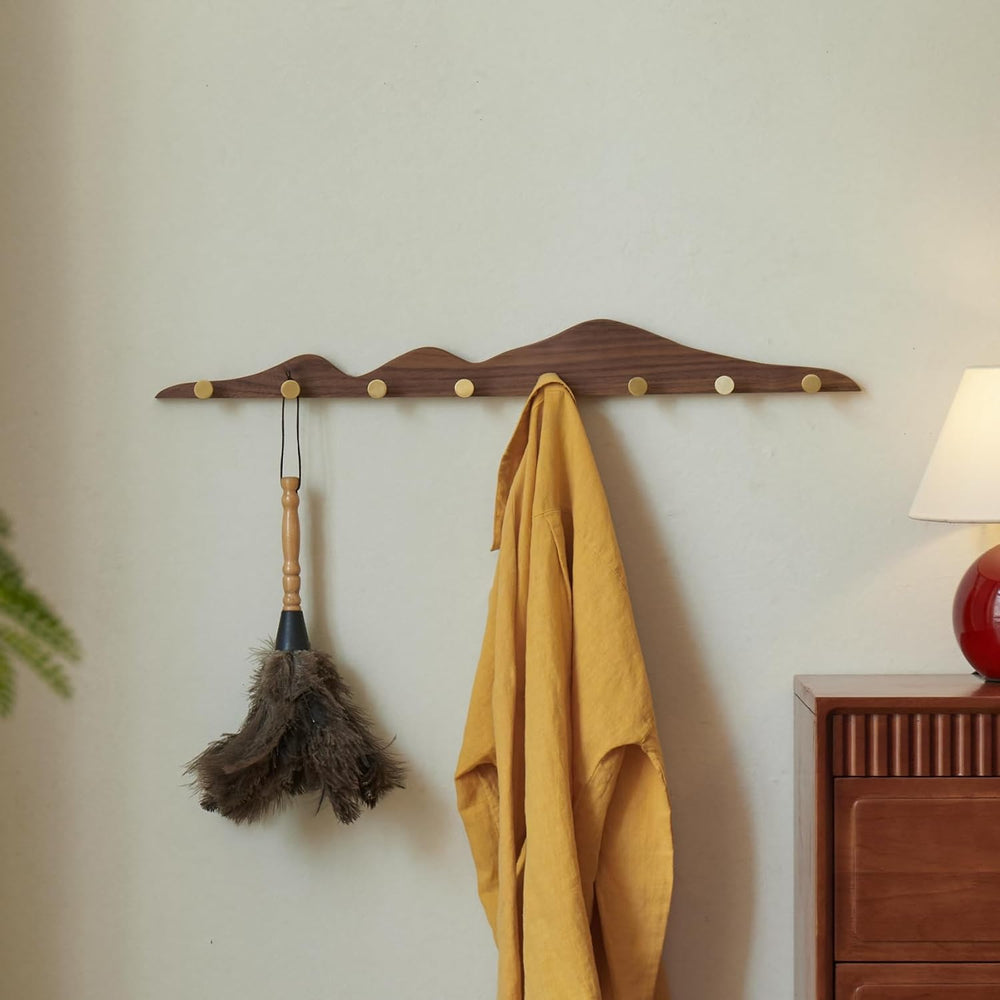 Wall Coat Rack, Walnut Wood, 8 Hooks