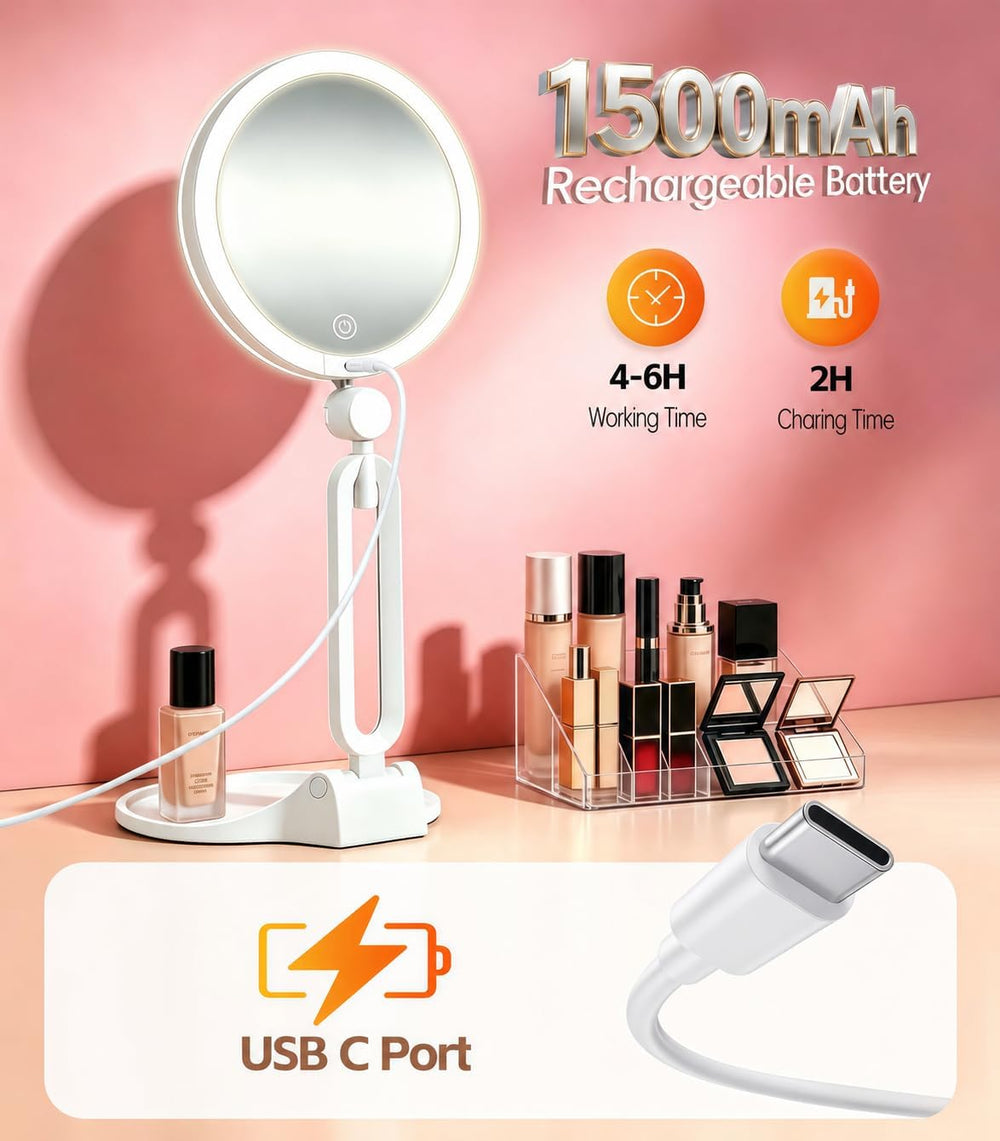 Travel Makeup Mirror with Lights 2026 New, 1X/30X Magnification Dual-Sided