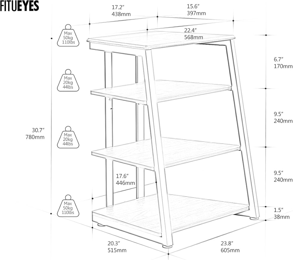 FITUEYES 4-Tier AV Media Stand Corner Shelf for Record Player HiFi, Black