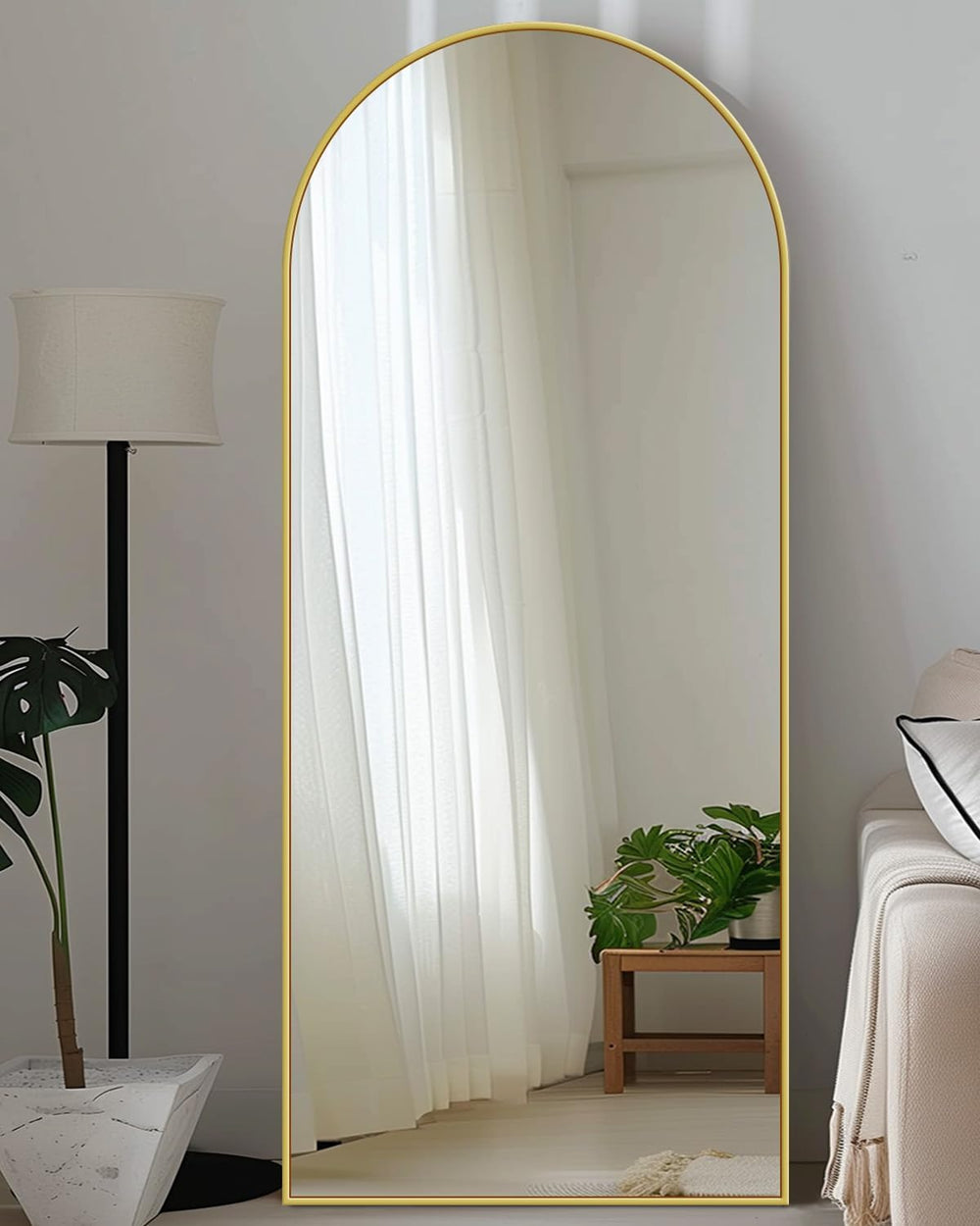 Antok Full Length Mirror, 58"x19" Floor Mirror with Stand, Gold, Ar...