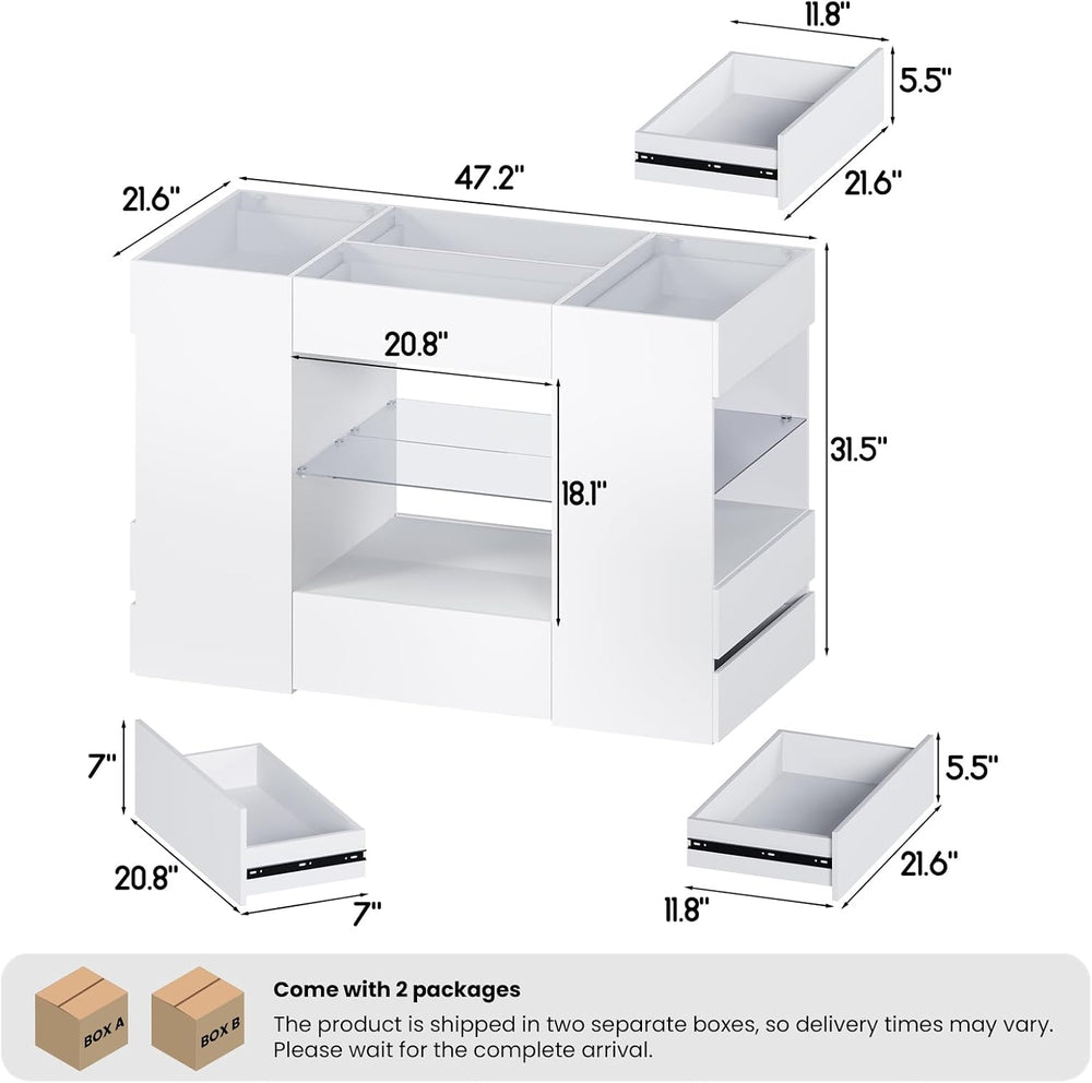 Kikihouse Modern Closet Island with 10 Drawers with LED (White)