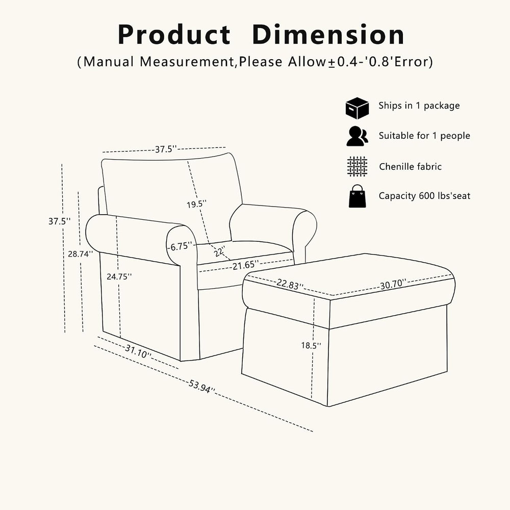 Eafurn Modern Chenille Accent Chair with Ottoman for Small Space, Comfy Uphol...