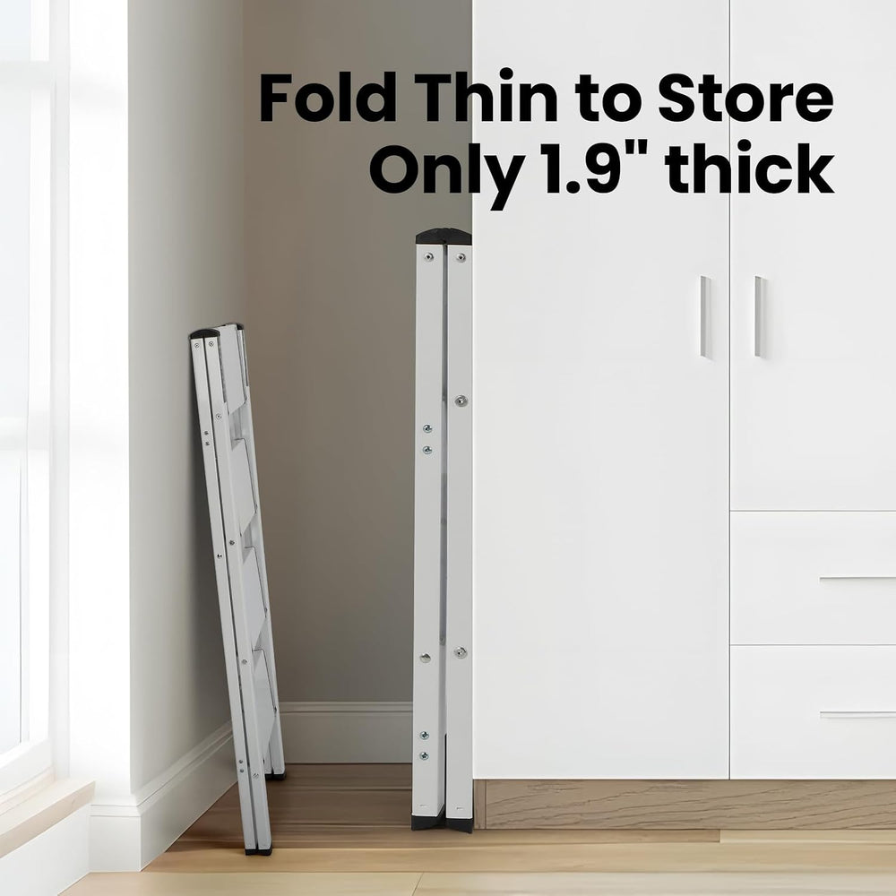 FAHKNS 4 Step Ladder, Aluminum Folding Step Stool with Anti-Slip Sturdy and W...