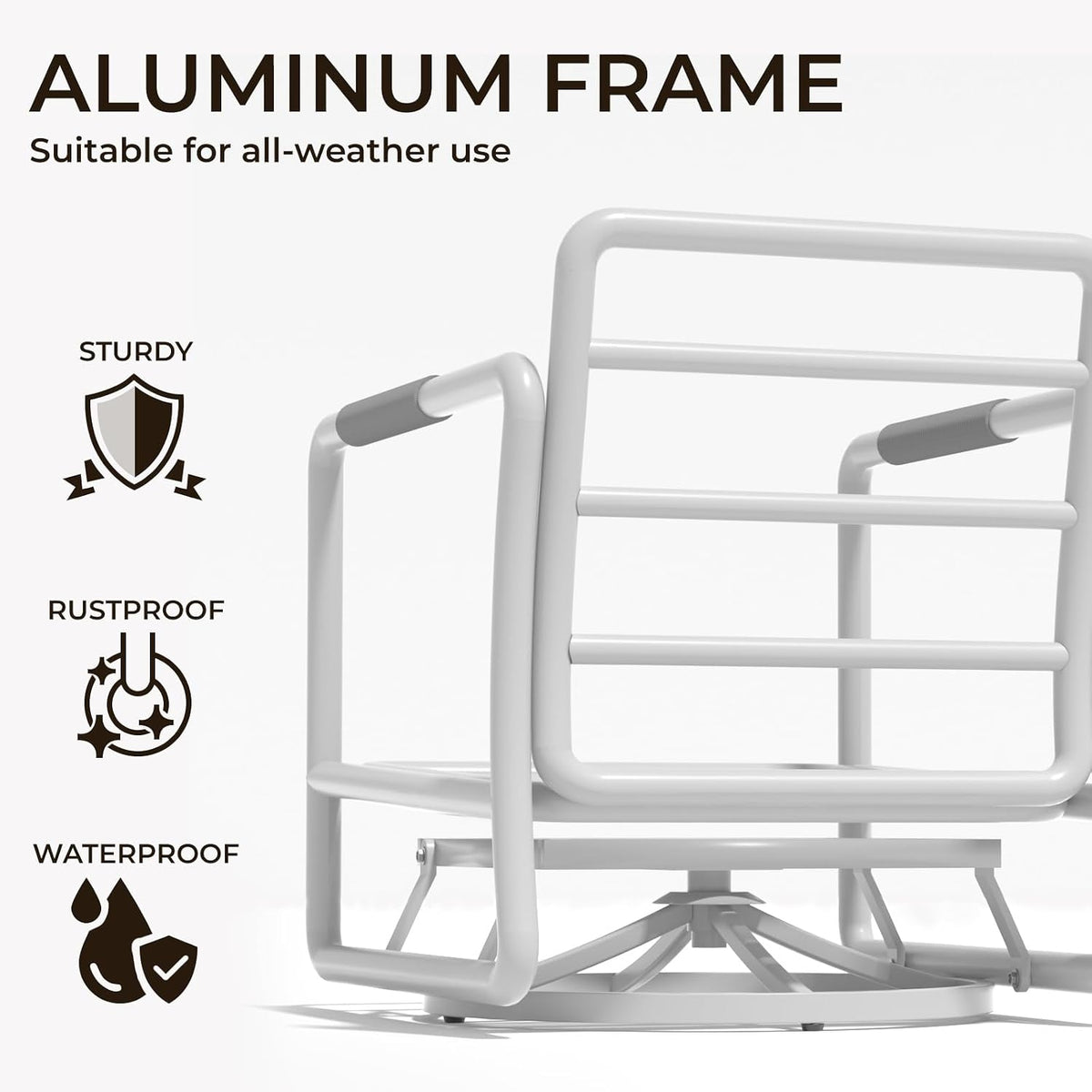 3 Piece Patio Outdoor Aluminum Swivel Rocking Chair with Coffee Table and 6.7" Thickened Cushions, All Weather Outdoor Furniture Chairs for Garden, Poolside, Deck-White
