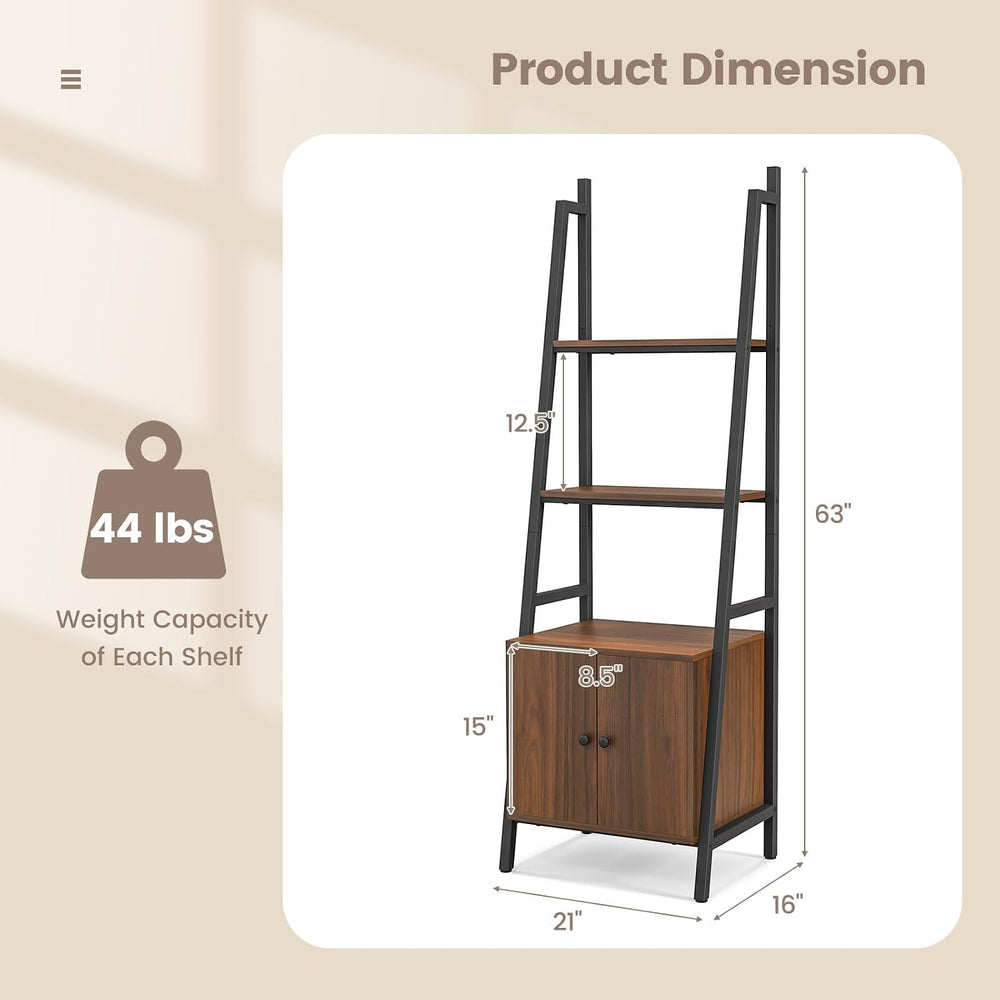 Tangkula 4-Tier Ladder Shelf, Industrial Bookshelf w/Cabinet, Rustic Brown