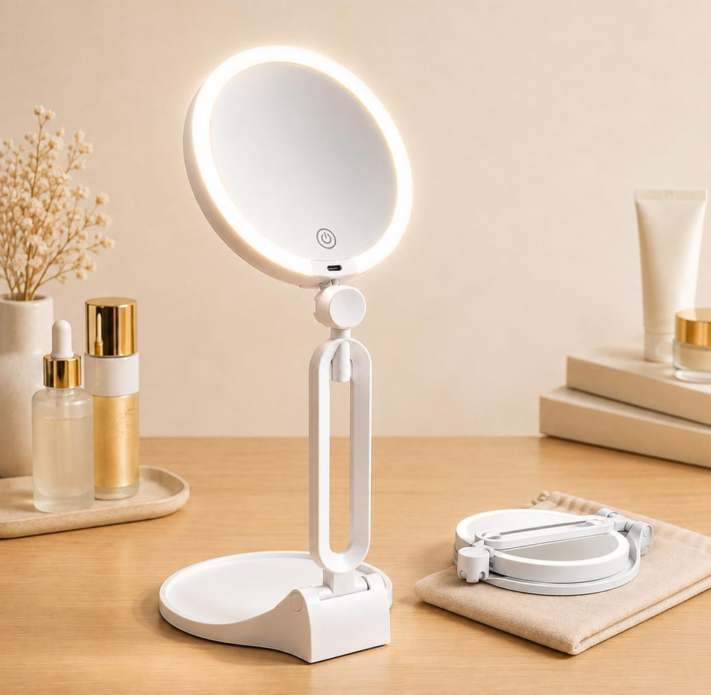 Magnifying Mirror with Light, 30X/1X, 3 Light Modes, Foldable Travel Mirror