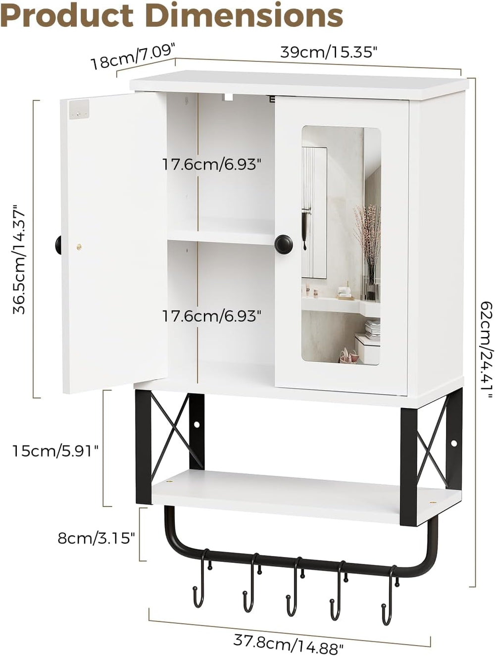Bathroom Medicine Cabinet with Mirror, Wall Mounted Cabinet with Towel Bar