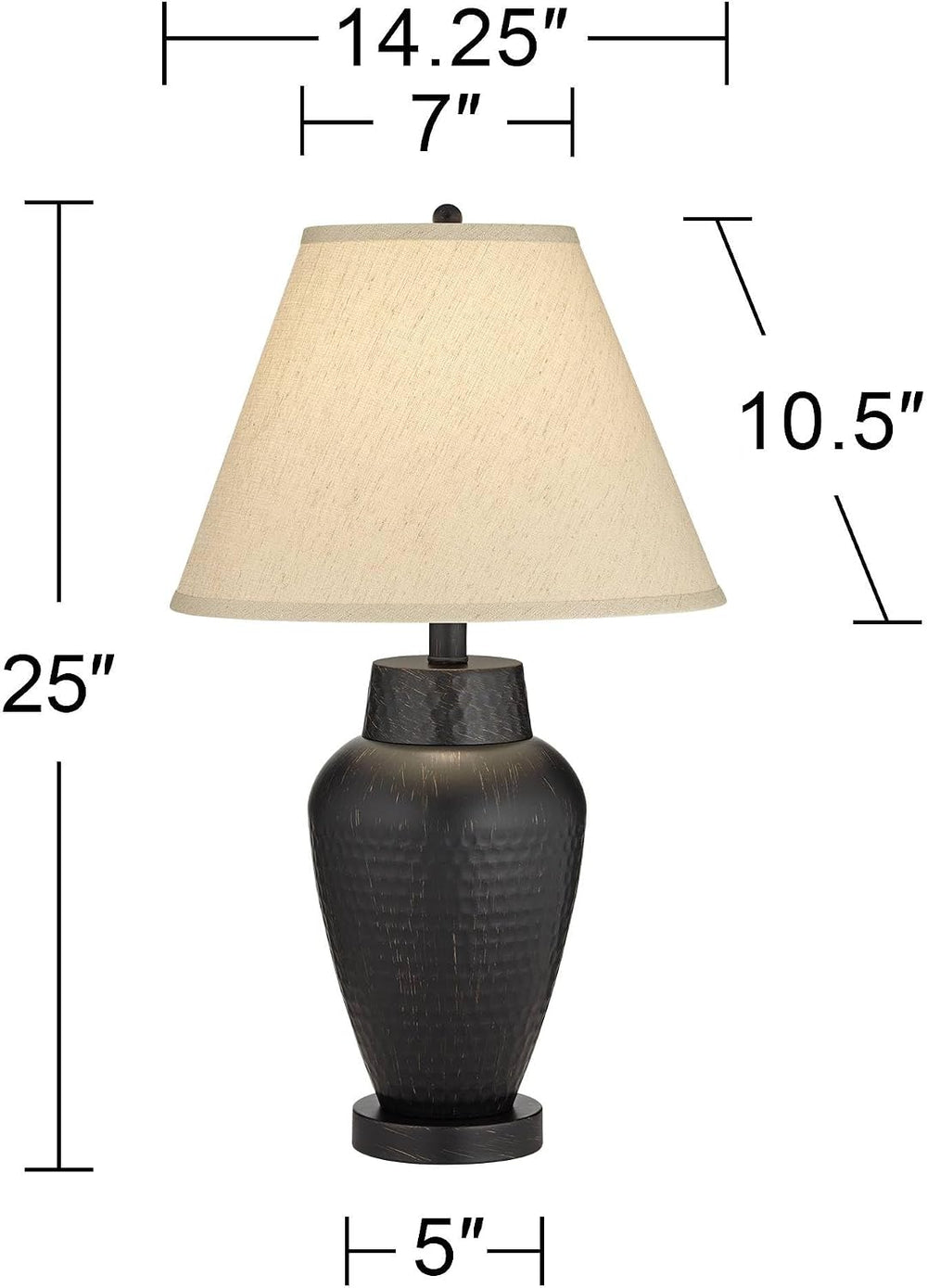 Auburn 25" High Table Lamp Hammered Bronze Brown Vase Modern Vase-Shaped