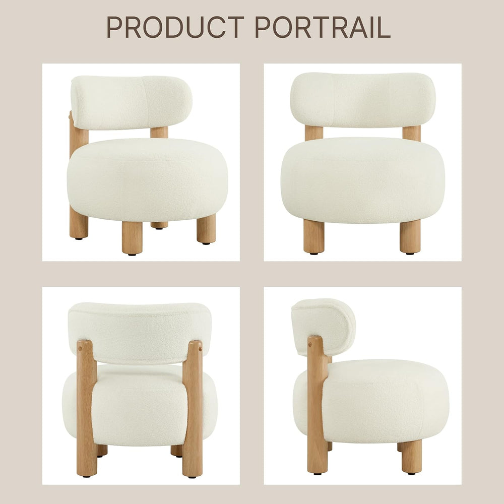 KISLOT, Modern Boucle Accent Chair, Curved Backrest, Cream