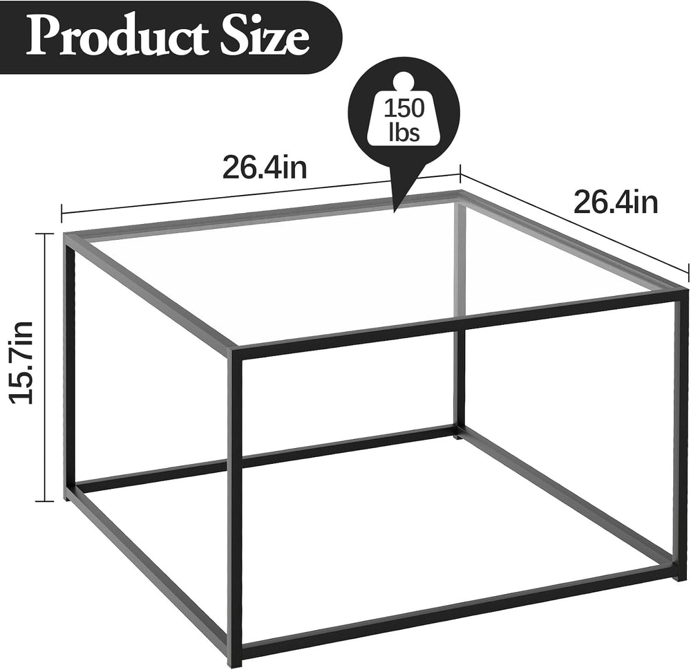 Black Glass Coffee Table for Living Room,Square Coffee Tables for Small Space...