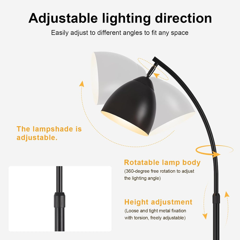 Black Arc Floor Lamp with Table, Adjustable Height & Iron Head