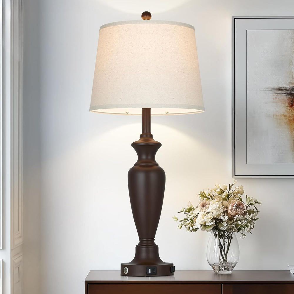 30" Tall Brown Table Lamp for Living Room, Touch Control Bedside Lamp fo...