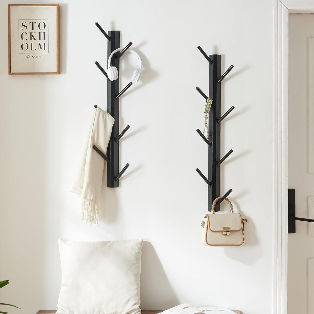 TIOPGHAD 2-Pack Vertical Wall Mount Coat Rack for Clothes and Hats, Black