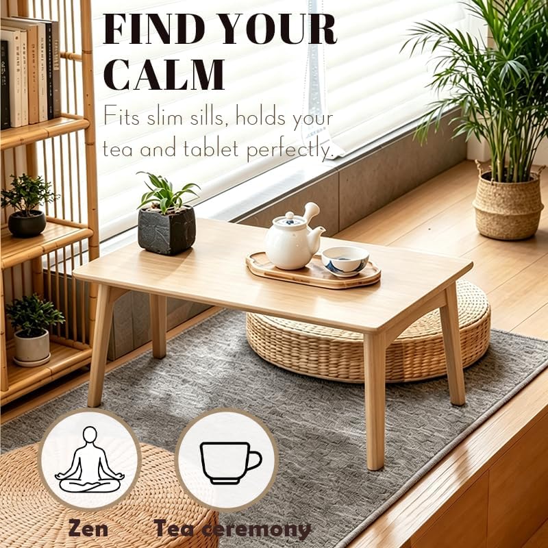 Bamboo Coffee Table Foldable Japanese Floor Desk Folding Low Tea Table No Ass...