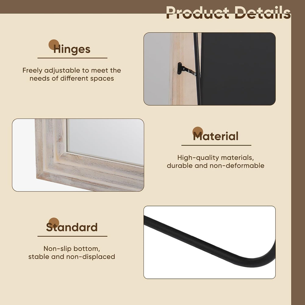 Full Length Mirror 81"x41", Rect Solid Wood Frame with Stand