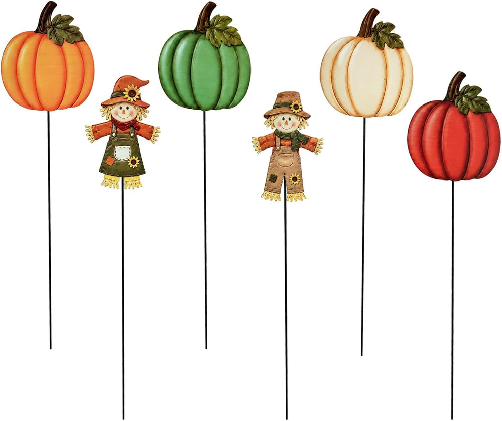 Fall Decorations Outdoor, 6 Pack Pumpkin and Scarecrow Garden Stakes, Thanksg...