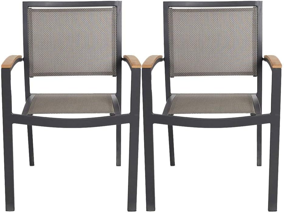 4 Pack Stackable Indoor/Outdoor Patio Dining Chairs with Teak Armrest,Textile...
