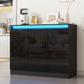 Furnify High Gloss Buffet Cabinet with LED Lights & Charging Station, Black