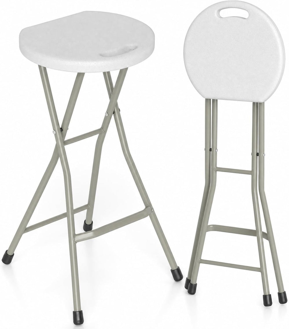 GYMAX Folding Stool, 28in Barstool with Handle 550lbs Free Assembly