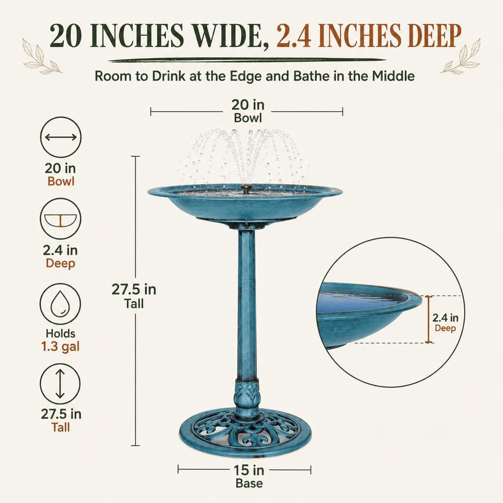 Backyard Expressions Blue Bird Bath for Outside, Solar Bird Bath Fountain