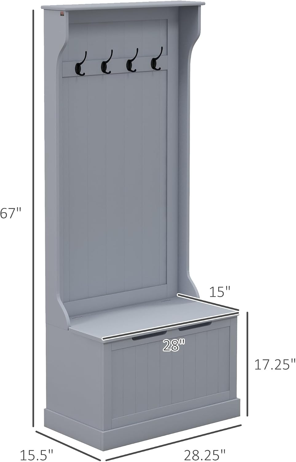 HOMCOM Hall Tree with Shoe Storage, Entryway Coat Rack with Bench, Gray