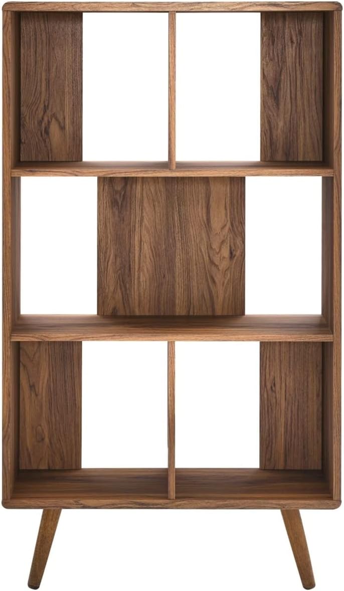 modway eei-5743-wal transmit 31" wood bookcase, walnut on a desk or shelf