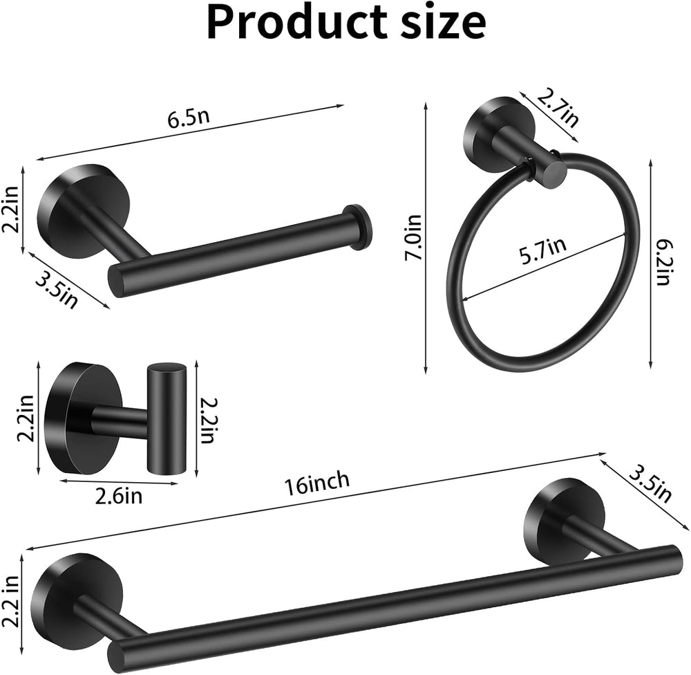 Bathroom Hardware Set Black 10 Pieces, Towel Bar Set Matte Black Stainless St...