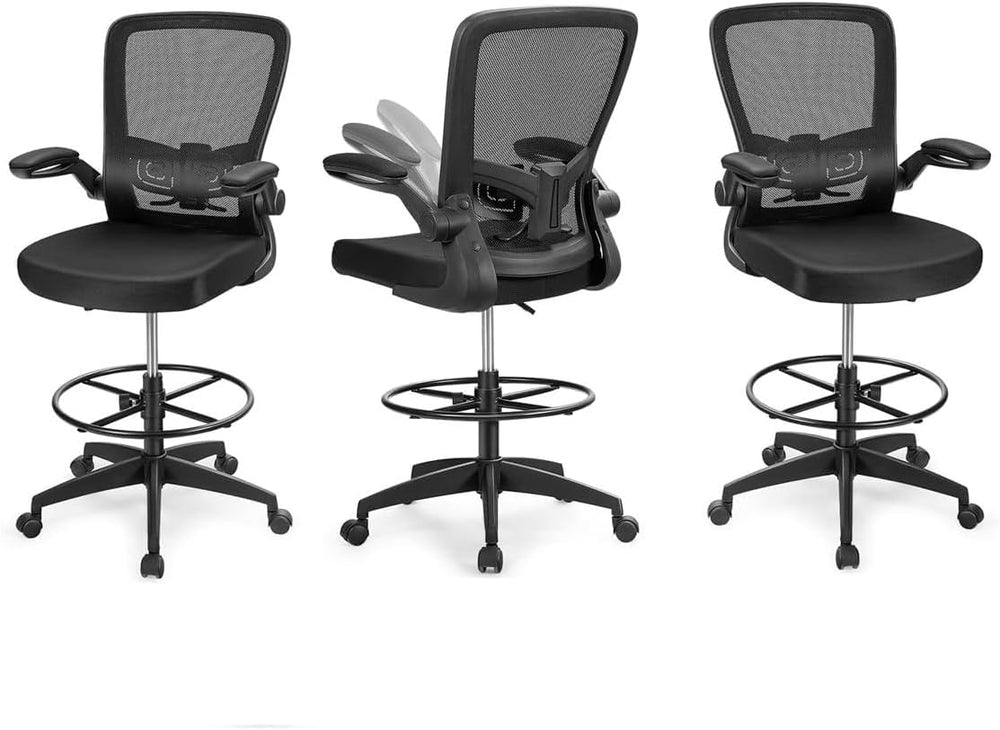 GIANTEX Drafting Chair Set of 3, Tall Office Chair for Standing Desk, Black