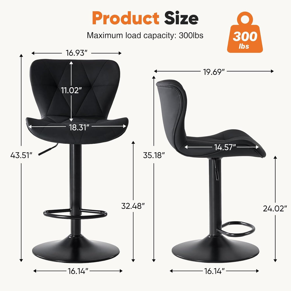 Sweetcrispy Bar Stools Set of 2, Faux Leather Swivel Adjustable Bar Chairs