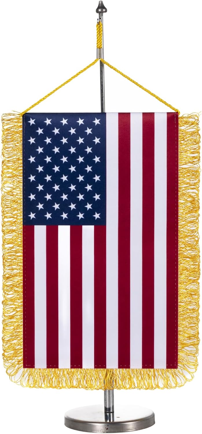 American Desktop Set with Fringe, US Desk Flags 7.5x10.5 Inch American USA Fl...