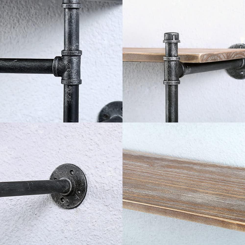 Industrial Pipe Clothing Rack With Shelves,Wall Mounted Clothes Rack 24In