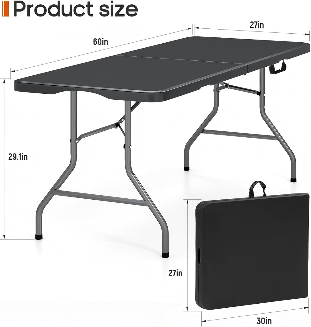 Fenbeli 5FT Folding Table, Upgraded 18% Thickened HDPE Top, 350 LBS, Black