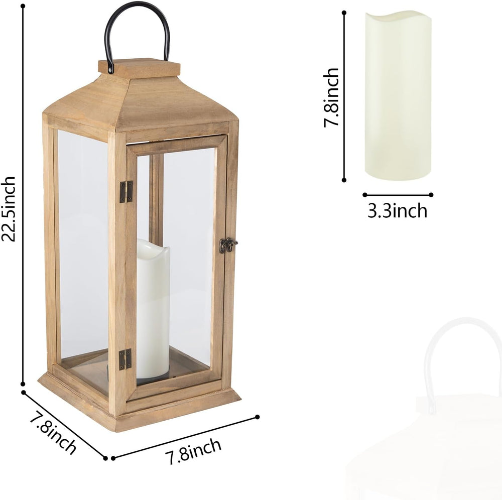 Bdor 22.5 Inch Outdoor Wooden Candle Lantern for Porch with LED Candle