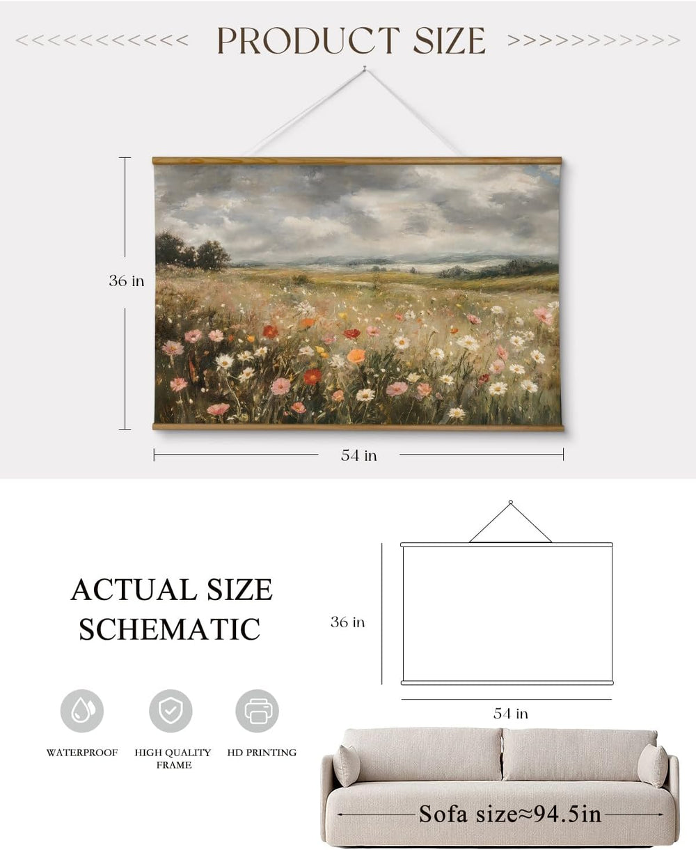 ARPEOTCY Extra Large Framed Wall Art, Colorful Wildflower Print, 36x54In