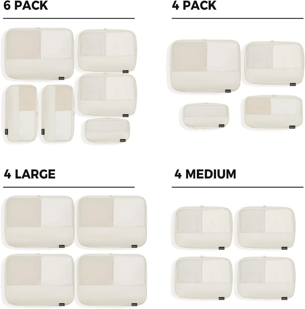 6 Piece Compression Packing Cubes for 7–14 Day Travel, Off White