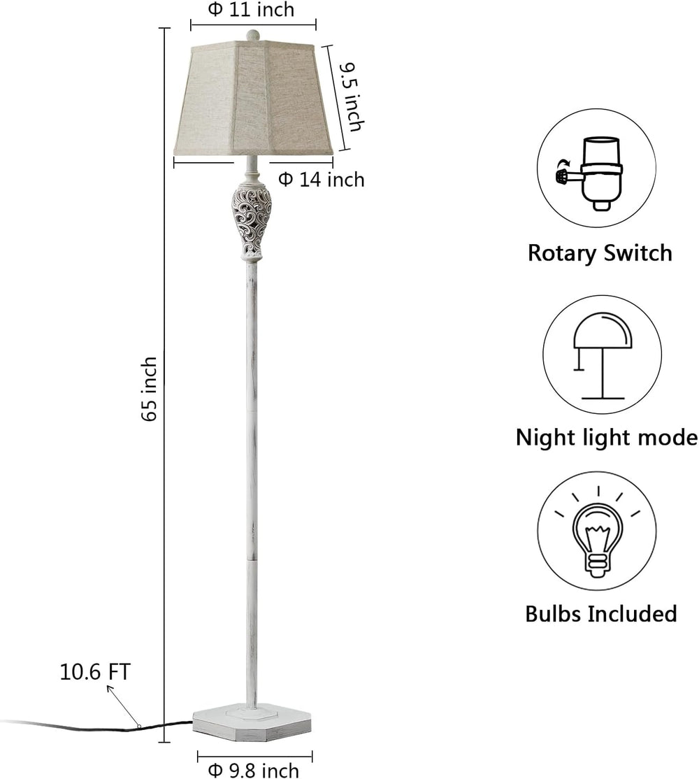 65'' Rustic Floor Lamp for Living Room with 2 Light Sources
